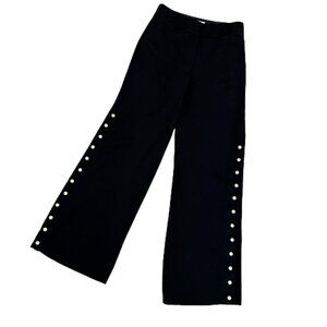 Leifsdottir Anthropologie Black Flare Pants with button Accents tall